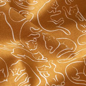 Baumwollstoff Cretonne verspielte Katzen – currygelb, 