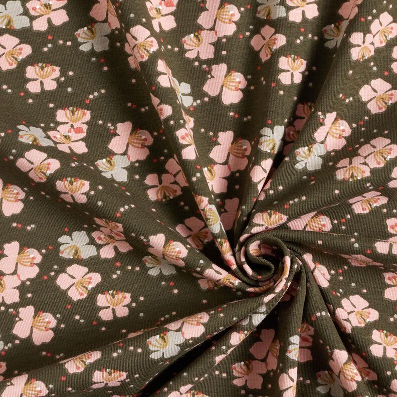 Baumwolljersey süße Blümchen – khaki, image number 3