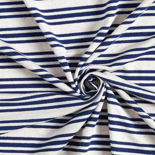 Viskosejersey unregelmäßige Glitzerstreifen – wollweiss/marineblau | Reststück 50cm