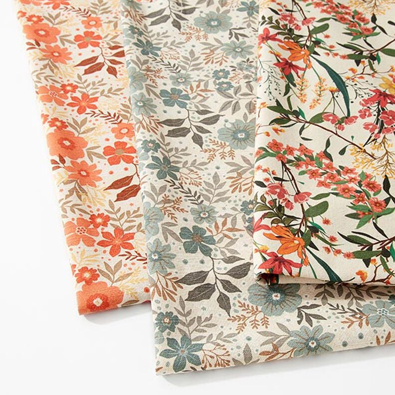 Dekostoff Halbpanama floral – apricot/natur, image number 5