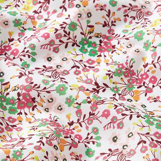 Baumwollbatist Blumenwiese – weiss/pink, 