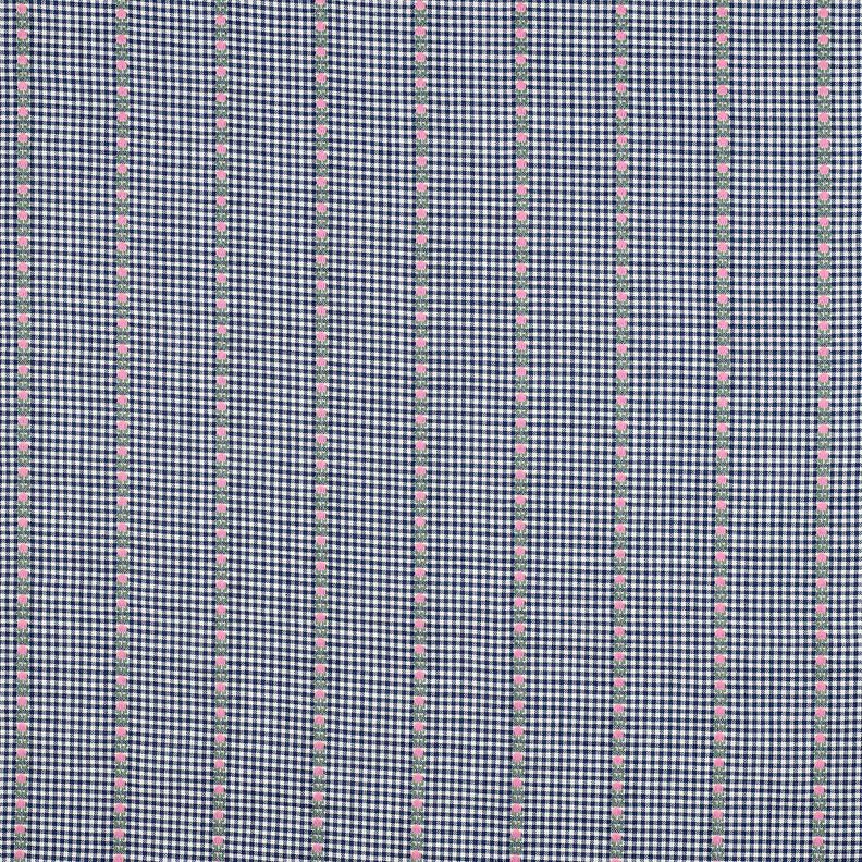 Baumwollstoff Jacquard Karo und Blümchen – ozeanblau/weiss, image number 1
