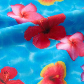 Badeanzugstoff Hawaii-Blumen – blau/intensiv pink, 