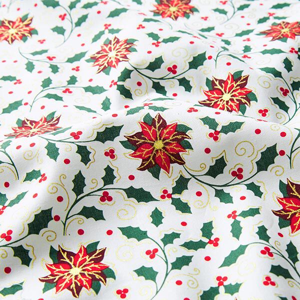 Baumwollstoff Popeline festliche Pflanzen – weiss/gold, image number 2