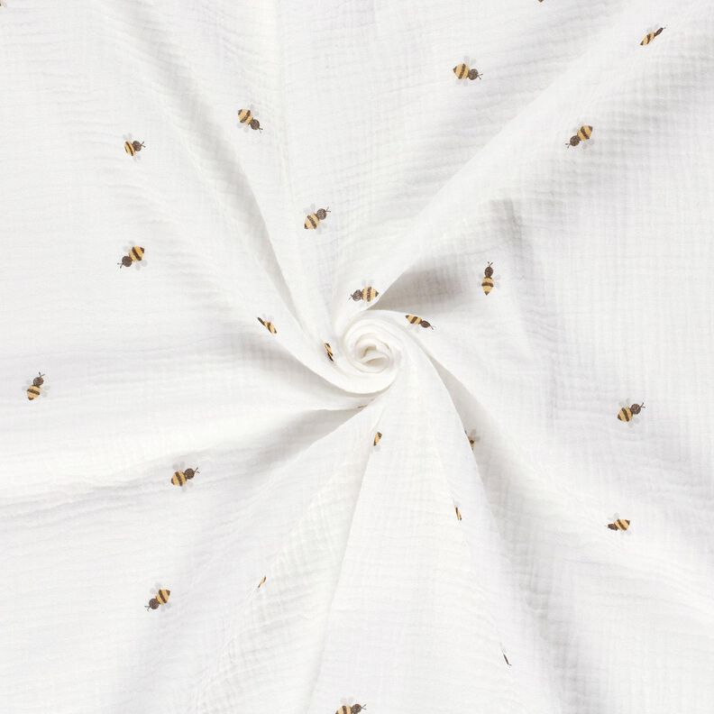 Musselin/ Doppel-Krinkel Gewebe Bienchen – wollweiss/gold,  image number 3