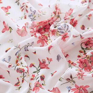 Crêpe Chiffon Mohnblumen – weiss, 