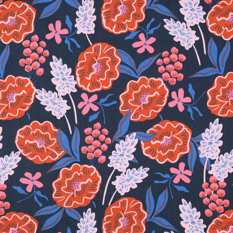 Baumwollpopeline Fresh Flowers | Nerida Hansen – nachtblau,  image number 1