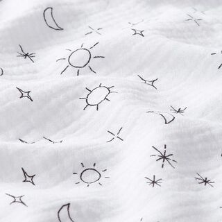 GOTS Musselin/ Doppel-Krinkel Gewebe Sonne, Mond und Sterne | Tula – weiss, 