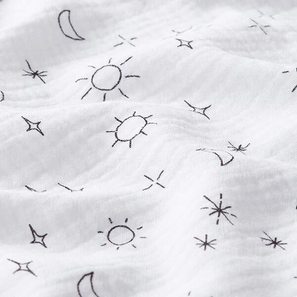 GOTS Musselin/ Doppel-Krinkel Gewebe Sonne, Mond und Sterne | Tula – weiss, image number 2