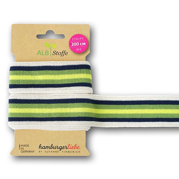 Bio-Jacquardband  Stripe Me College [ 200 cm | 3,5 cm ] | Albstoffe – wollweiss/apfelgrün,  image number 1
