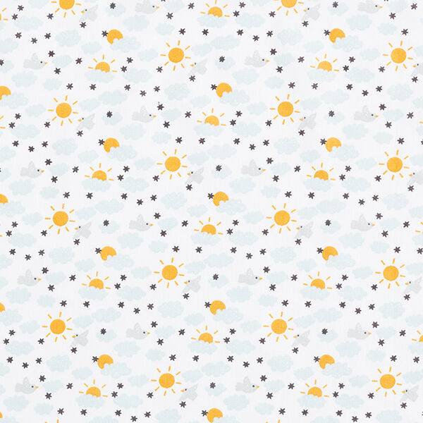 Baumwollpopeline Himmel – weiss/himmelblau | Reststück 100cm