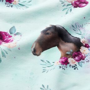 Baumwolljersey Blumen-Pferd | Glitzerpüppi – eisblau/pastellviolett, 