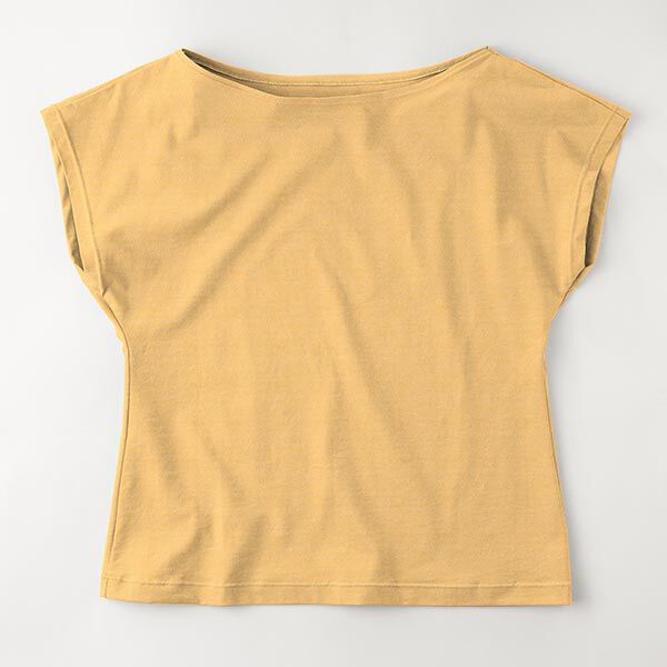 GOTS Woll-Baumwoll Singlejersey Ringelstreifen | Albstoffe – curry | Reststück 50cm