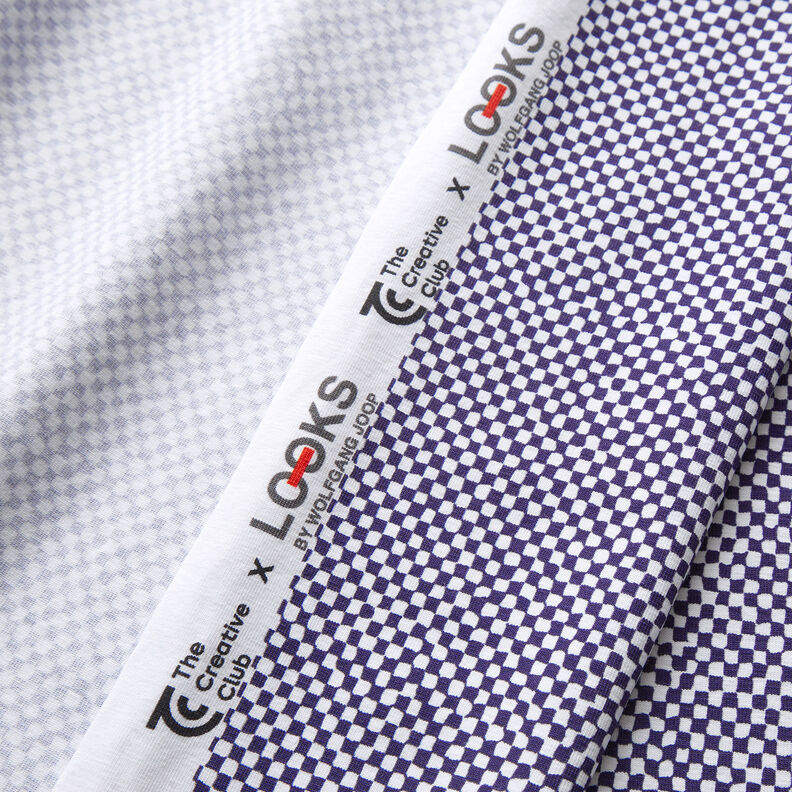 GOTS Baumwolljersey Mini-Karo | TCC x LOOKS by Wolfgang Joop – blaulila/weiss,  image number 4