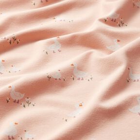 Baumwolljersey Gänse und Blumen – rosé, 