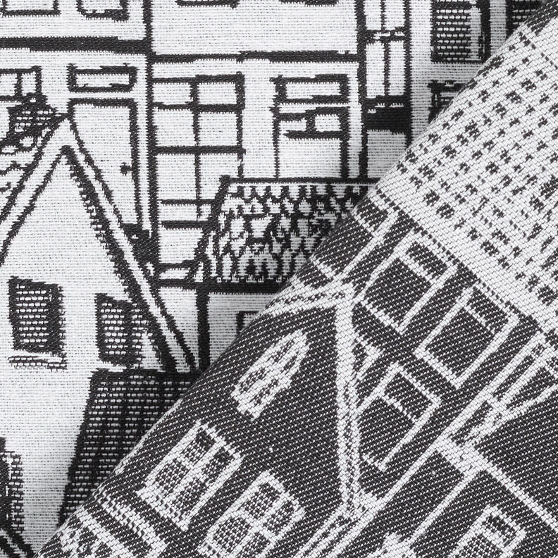 Dekostoff Jacquard Dorf in Linien-Kunst – schwarz/weiss,  image number 4