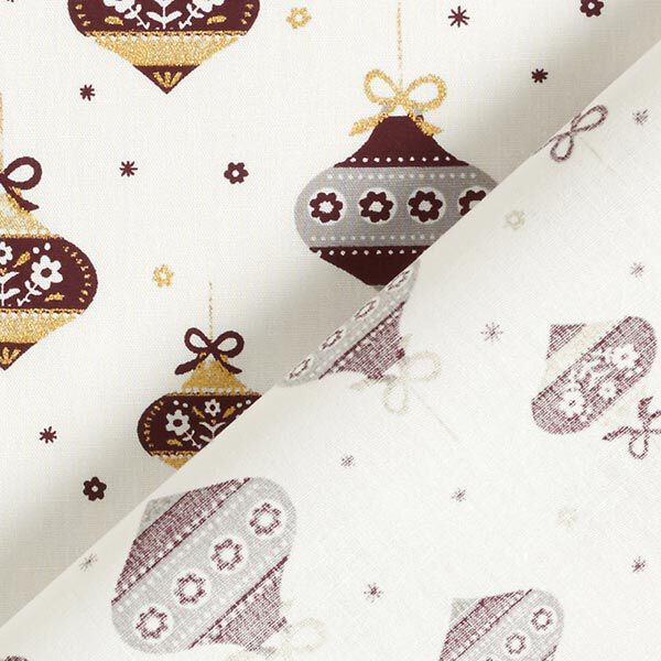 Baumwollstoff Popeline spitze Weihnachtskugeln – weiss/gold, image number 4