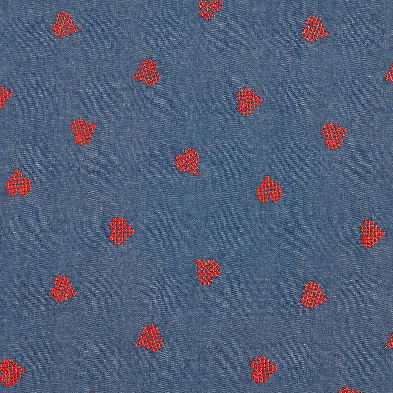 Chambray Kreuzstich Herzen – jeansblau,  image number 1