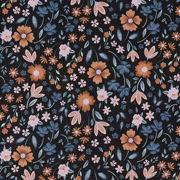 Babycord romantische Blumenwiese Digitaldruck – schwarz,  image number 1