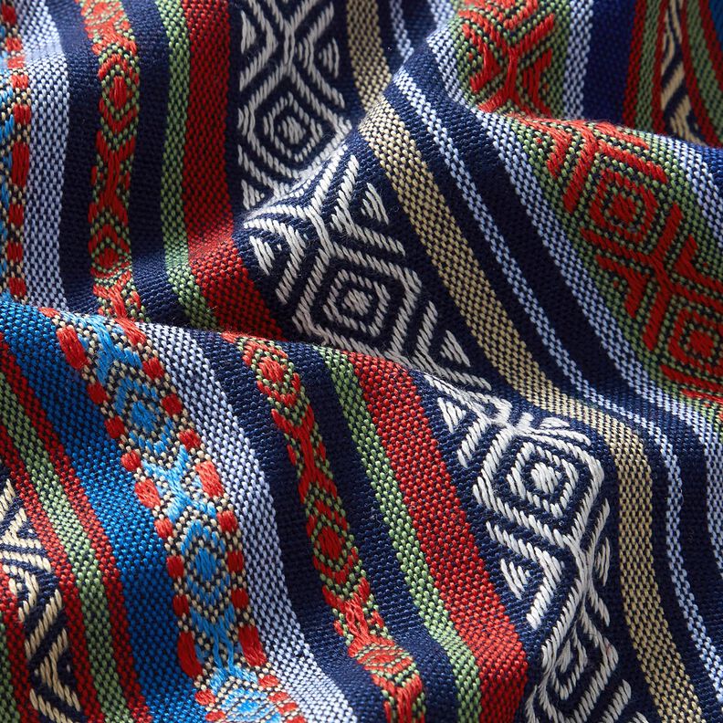 Dekostoff Jacquard abstrakte Streifen – marineblau/karminrot, image number 2