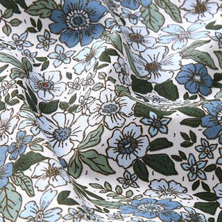 Baumwollpopeline Blumenmeer – wollweiss/jeansblau, 