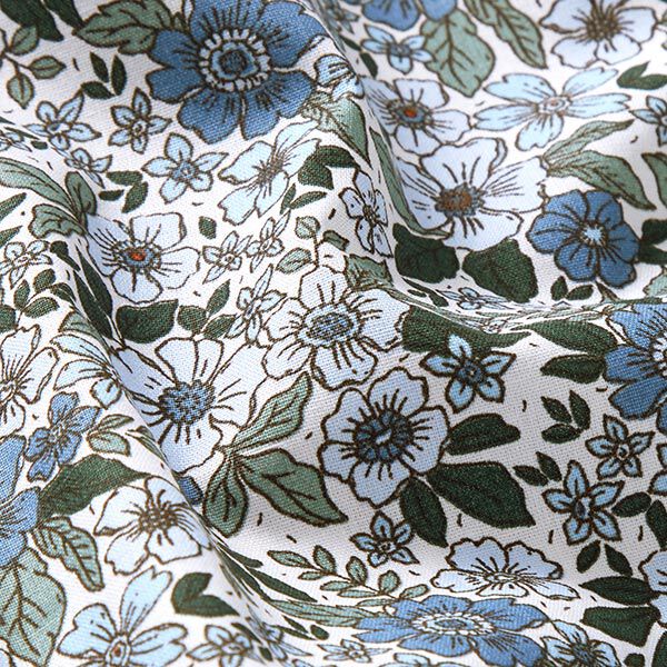 Baumwollpopeline Blumenmeer – wollweiss/jeansblau, image number 2