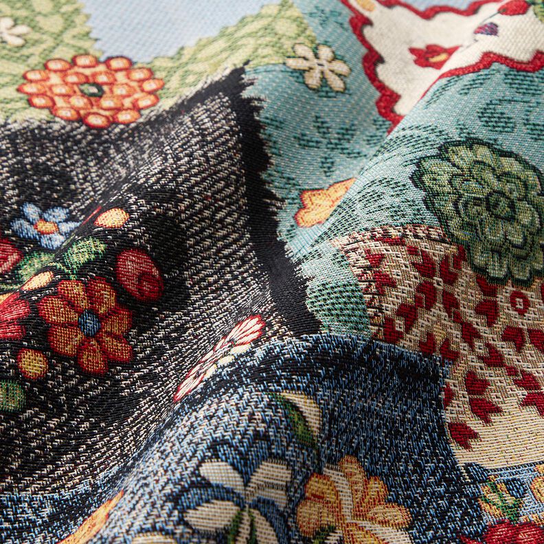 Dekostoff Gobelin Jeans-Patchwork – hellbeige/jeansblau, image number 2
