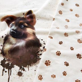 French Terry Sommersweat Schäferhund Panel | Glitzerpüppi – hellbeige, 