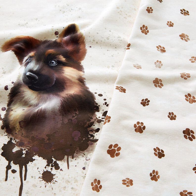 French Terry Sommersweat Schäferhund Panel | Glitzerpüppi – hellbeige,  image number 2