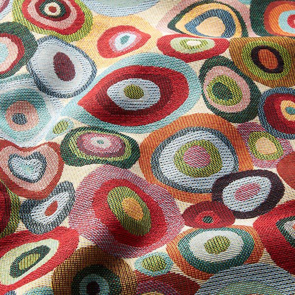 Dekostoff Gobelin bunte Kreise – hellbeige/karminrot