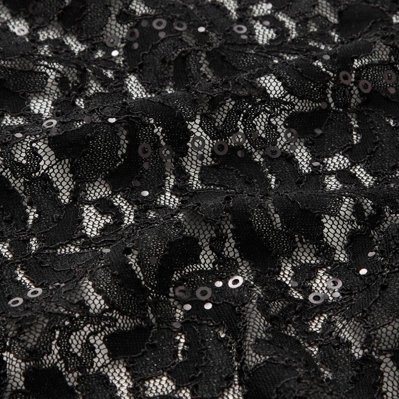 Spitze Pailletten Blumen – schwarz,  image number 2