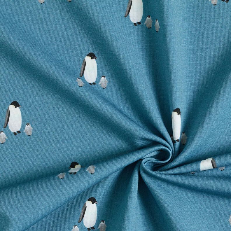 GOTS French Terry Sommersweat Pinguinfamilie Digitaldruck – jeansblau,  image number 3