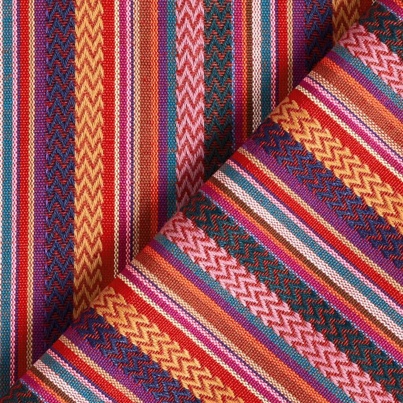 Dekostoff Jacquard Chevron-Streifen – karminrot/grün, image number 4