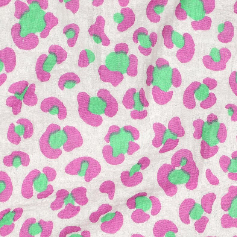 Musselin/ Doppel-Krinkel Gewebe bunter Leo Print | Poppy Fabrics – elfenbein/hellgrün,  image number 2
