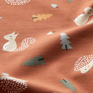 Baumwolljersey Igel und Eichhörnchen – terracotta, 