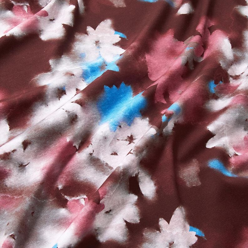 Baumwolljersey verwischte Blumen Digitaldruck – merlot/blau, image number 2