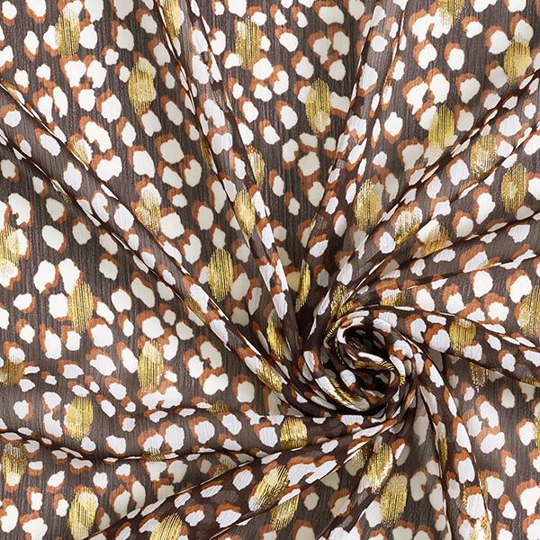 Crêpe Chiffon Metallicdruck Goldflecken – schwarz/terracotta | Reststück 50cm