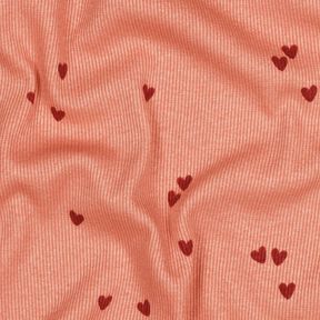 Rippenjersey verstreute Herzen | Poppy Fabrics – lachs/dunkelrot, 