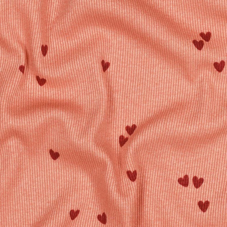 Rippenjersey verstreute Herzen | Poppy Fabrics – lachs/dunkelrot, image number 2