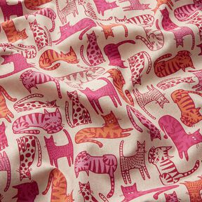Dekostoff Halbpanama bunte Katzen – natur/purpur, 