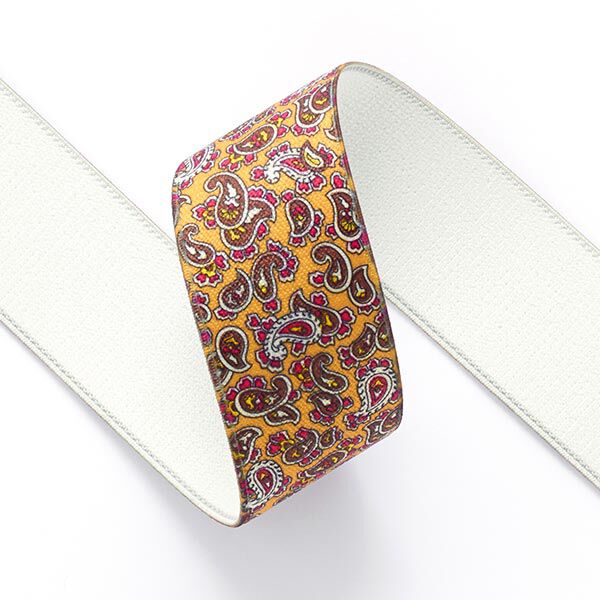 Gummiband Paisley  [ 3,5 cm ] – gelb/dunkelbraun,  image number 2