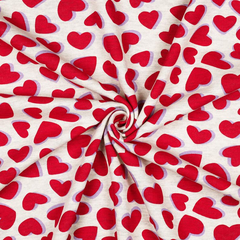 Sweatshirt angeraut Herzen | Poppy Fabrics – natur/rot,  image number 3
