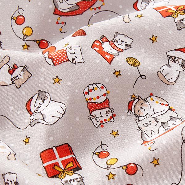 Baumwollstoff Cretonne Weihnachtskatze – silbergrau/rot – Muster, image number 2