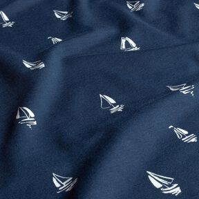Baumwolljersey gezeichnete Segelbötchen – marineblau, 