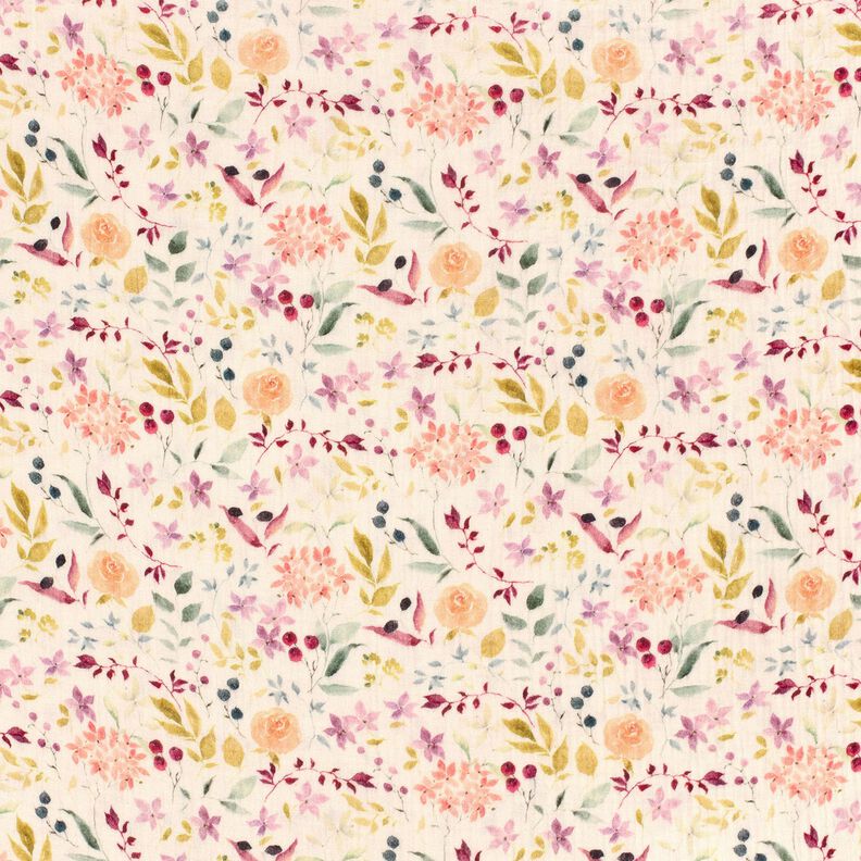 Musselin/ Doppel-Krinkel Gewebe Aquarell Blumenwiese Digitaldruck – creme,  image number 1