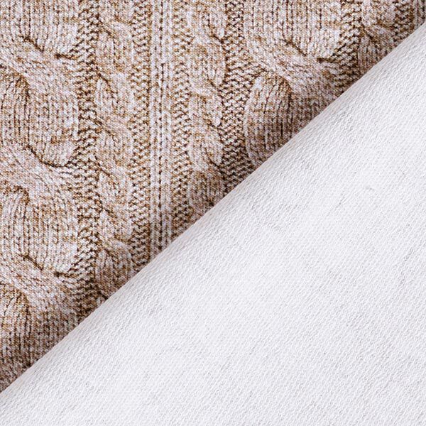 French Terry Sommersweat Zopfmuster Druck – dunkelbeige | Reststück 50cm