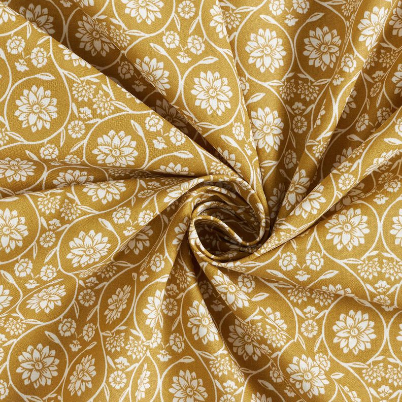 Baumwollstoff Cretonne Blumen und Ranken – senf/weiss,  image number 3