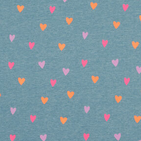 Baumwolljersey Neon Herzen | by Poppy – taubenblau/neonorange, 
