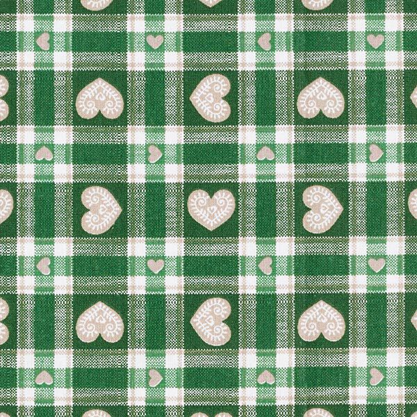Baumwollstoff Cretonne Vichykaro und Herzen – grün – Muster, image number 1
