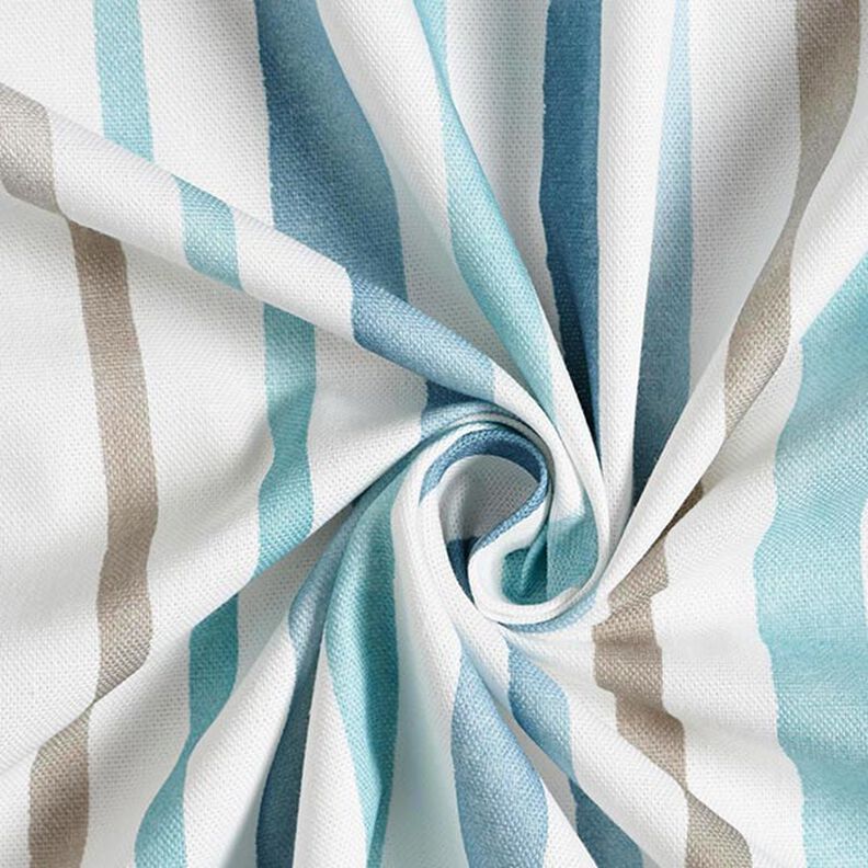 Dekostoff Halbpanama Wasserfarben Streifen – weiss/blau,  image number 3